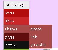 Screenshot of a menu with the option to share a photo, link, or youtube video